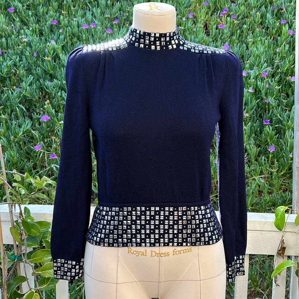 St.John Evening Rhinestone Pailette Knit Top